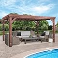 Backyard Discovery 14x10 Brockton All Cedar Pergola, Durable, Quality Supported Structure, Wind Resistant up to 100MPH, Rot Resistant, Electrical Outlet with USB, Deck, Garden, Patio