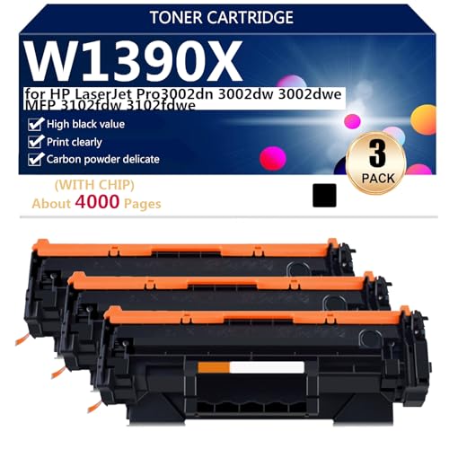 W1390X Compatible Replacement Toner Cartridges for HP LaserJet Pro3002dn 3002dw 3002dwe MFP 3102fdw 3102fdwe Printer, High Yield 4000 Pages, Easy to Install,Black-3 pack