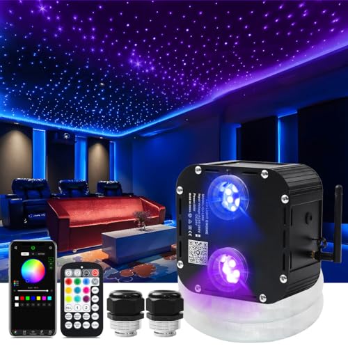 Image of AZIMOM Updated Dual Color 50W Twinkle Fiber Optic Starlight Kits 1800pcs*0.03in*16.4ft Fiber Strands Sound Activated Bluetooth /APP Remote Control Theater Ceiling Home Shop Lobby Roof Decor