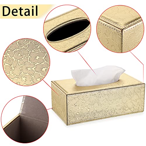 BTSKY PU Leather Tissue Box Holder, Household Rectangular Facial Tissue Box Cover Napkin Holder Paper Case Dispenser for Home Office Car Countertop(Gold) by BTSKY - Image 4