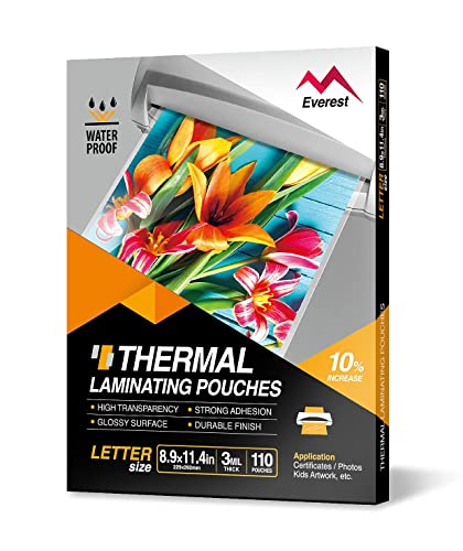 Everest Thermal Laminating Pouches, 8.9 X 11.4 - Inches, 3 Mil Thick, 110 - Pack, Letter Size Sheets, Clear(Th0300-01) #TOP5