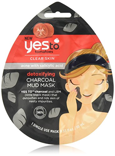 Yes To Tomatoes Mud Face for Acne Prone Skin - Detoxifying Charcoal Mud Facial Mask with Salicylic Acid for Clear Skin Single Use | 0.33 Ounce,(1 Pack)