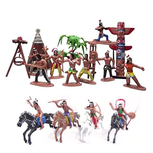 21 Pcs Plastic Indian Figures Playset Toy Native American Figures with Horse, Tent, Totem etc. Wild West Cowboy Miniature Kit Great for Kids Children as School Project, Christmas,Birthday Gift