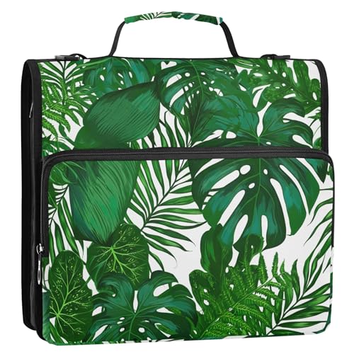 Lush Green Palmblätter, 3,8 cm, 3-Ring-Ordner, D-Ringbuch, Reißverschluss, Organizer, Tasche mit Gurt für Schule, mehrere Taschen, große Portfolio-Mappe
