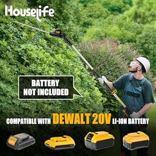 Pole Hedge Trimmer Cordless Compatible with DeWalt 20V Max Battery(Tool Only), 14.5ft Max Reach 20-Inch Dual Action Blade, Lightweight Telescoping Pole Hedge Trimmer with 150° Adjustable Head-Yellow