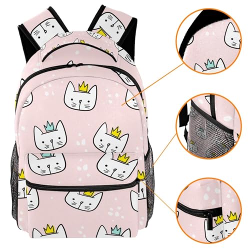 Sac à dos de 29.4x20x40cm rose et multicolore imprimé chat mignon