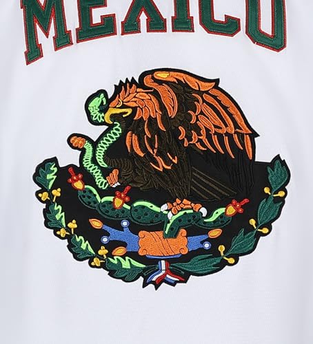 Camiseta de béisbol masculina México Eagle con bordado y bandera mexicana (Blanco Verde, XX-Large) miniatura 5