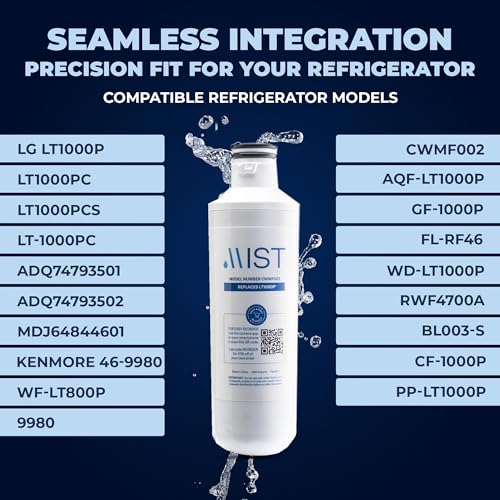 Mist LT1000P Water Filter and Air Filter replacement for LG : ADQ747935, MDJ64844601, LMXS28626D, LT1000PC, LT-1000PC Kenmore 46-9980, 469981 & LT120F (3 Combo Pack) Refrigerator Water Filter - Thumbnail 2
