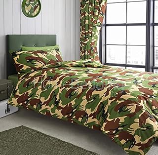 Ashley Mills Army Camouflage Military Style Duvet Cover Single Bed Set - Green