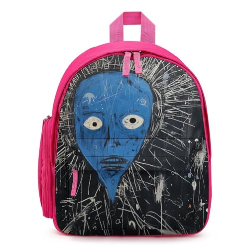 Black And Blue Painting Backpack Small Book Bag with Side Pocket, Lightweight Durable Backpack, Travel Rucksack, Pink-style
