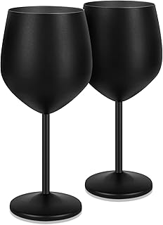 Lifecapido Stainless Steel Wine Glasses Set of 2, 18oz Stainless Steel Stem Wine Goblets, Stemmed Metal Wine Glasses with Cup Brush for Party Office Anniversary, Great for Red White Wine (Black)