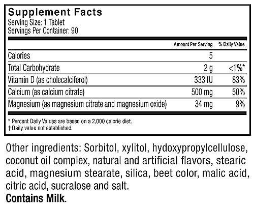 Celebrate Vitamins Calcium Plus 500 Bariatric Calcium Citrate With Vitamin D3 Chewable, 500 Mg, Gluten-Free & Sugar-Free, Calcium Citrate For Bariatric Patients, Berries & Cream, 270 Count #TOP6