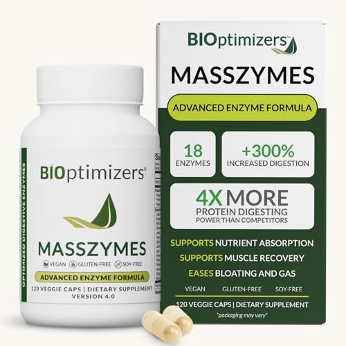 BIOptimizers MassZymes - Complete Digestive Enzymes Supplement for Gut Health - Bloating Relief for Men and Women - Lipase Amylase Bromelain Digestive Enzymes (120 Capsules)