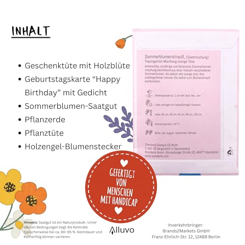 Geburtstagsblumen Geschenkset zum Selbstziehen, liebevolles Geburtstagsgeschenk für Frauen, Mama oder Freundin, Blumenstrauß selber pflanzen mit Geschenktüte & Gedichtkarte, nachhaltig aus Deutschland