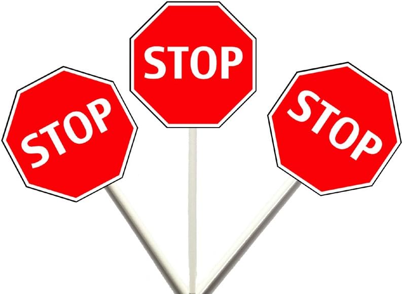 Stop Sign Cupcake Toppers, 12 Red and White Construction Cupcake Toppers, School Occasion