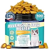 Leyoviz Cat Allergy Relief for Cats Food, Cat Itchy Skin Allergy Relief, Cats Allergy Treats, Omega 3 & Probiotic for Allergies, Immunity Chews for Itchy Skin, Paws, Eyes, Ears - 500 Crunchy