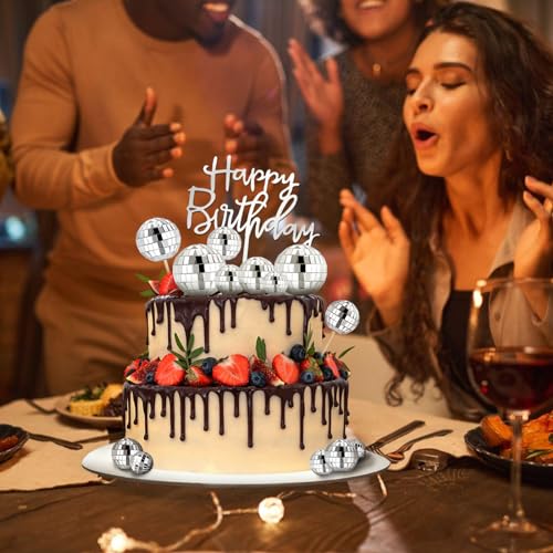 Soelomu SU004 23 Pcs Disco Ball Cake Toppers, Happy Birthday Cupcake Topper Disco Ball Cake Picks Disco Theme Decorations For 70S Disco Party Favor thumb #6