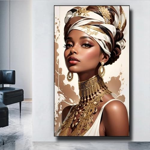 Tableau salon grand format pour habiller un mur vide peinture femme africaine 75x150