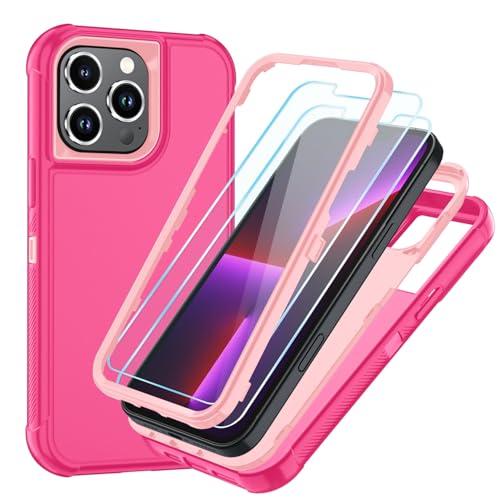 Image of SunStory Compatible with iPhone 13 Pro Max Case with HD Screen Protector, 3-Layer Heavy Duty Full-Body Cover,3 in 1 Hybrid Protective Case for iPhone 13 Pro Max 6.7 inch,PinkRed