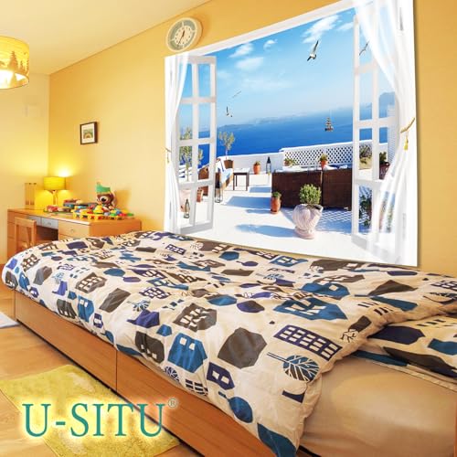 U-SITU タペストリー 壁掛け 壁飾り 仮窓 海浜別荘 ベランダ景色 自然景色 オシャレ 背景 多機能 布ポスター インテリア 雰囲気転換（サイズ：長さ180cm x 幅230cm）カラー：GT0337C [3]