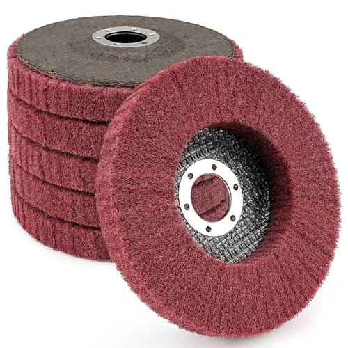 SI FANG Lot de 6 Disque de Ponçage à Lamelles en Fibre de Nylon, 12.5 x 2.2 cm -320 Grit Roue de Polissage pour Meuleuse d'angle, Pour le nettoyage, l'ébavurage et l'élimination de la rouille