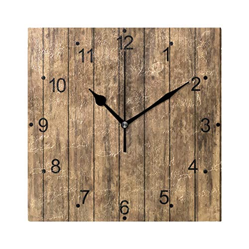 Lorvies Old Wooden Floor Wall Clock Silent Non Ticking Acrylic 8 Inch Square Decorative Clock For Home/Office/Kitchen/Bedroom/Living Room #TOP6