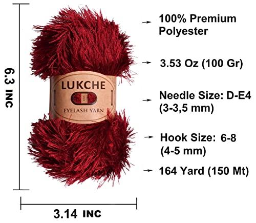 Image of Eyelash Fun Fur Yarn Premium 100% Polyester 164 Yds (150 Mt), 3.53 Oz (100 Gr) Colorful Crochet Yarn Dıy Hand Knitting. (Burgundy, 1 Skein)