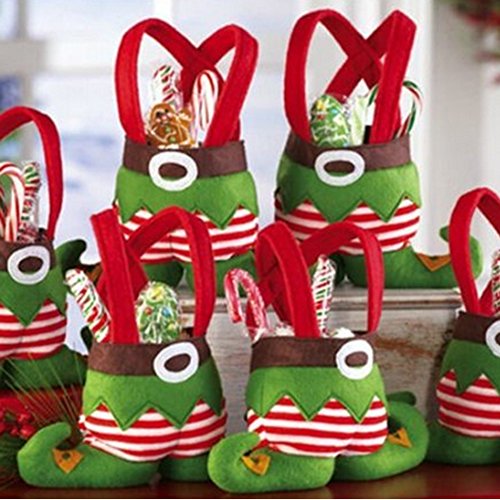 Santa Candy Bags Elf Foot Socks Candy Bags Bags Elf Spirit Stocking Filler Pants Cutlery Supplies Practical Home for Christmas Decoration -Pack of 12 (Foot Elf)