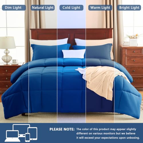 CozyLux Queen Size Comforter Set, 3-Piece Box-Stitched, Classic Blue by CozyLux - Used condition - Image 9