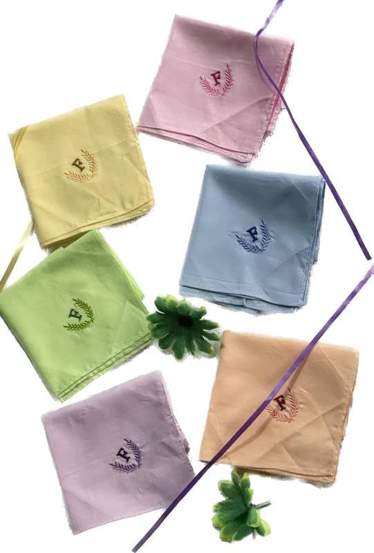 Image of ANTONIA Personalized Cotton Women's Handkerchiefs with Embroidered Initials, Assorted Colours (33 cm x 33 cm)