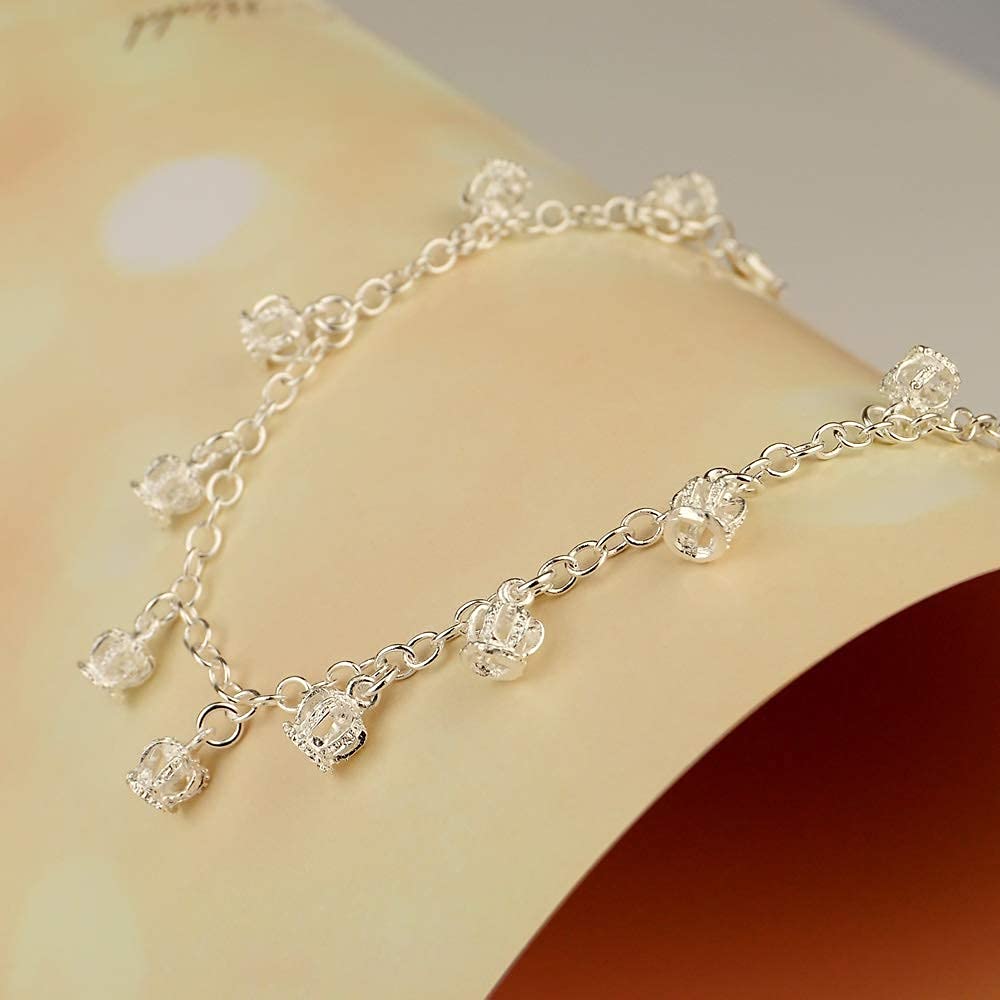 LNNSHX Cavigliera Bracciale Piede, Cavigliere Corona in Argento Sterling 100% 925 per Donne Gioielli Piede Spiaggia Estiva Sandali a Piedi Nudi Bracciale sulla Gamba Caviglia Femminile