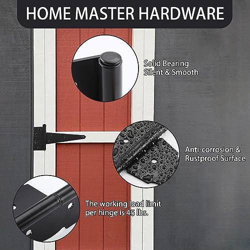 Image of HOME MASTER HARDWARE Wood Gate Hardware Set- Heavy Duty 6 inch Gate Tee Hinge,Pull Set Gate Hardware Kit with Screws for Outdoor Fence Swing Gate Black Finish (Pack of 2)
