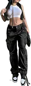 Calça cargo vintage jeans folgada feminina moda anos 90 streetwear bolsos perna larga cintura alta reta Y2k calças jeans macacão