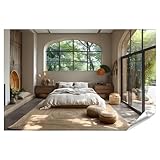 islandburner Prime XXL Bild Poster Groäes, zentrales Schlafzimmerbett mit angrenzendem Fenster als Wandbild Schlafzimmer Möbelhaus Premium Bilder Fotodruck