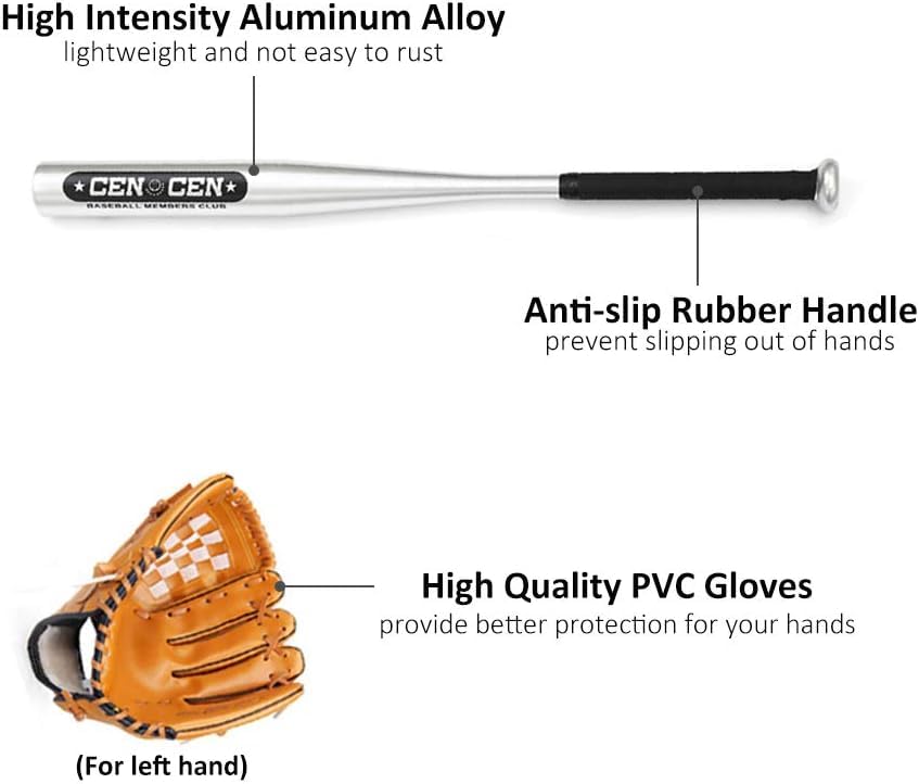 Zestaw Piłek Baseballowych Kij Baseballowy + Piłka Baseballowa + Rękawice Baseballowe 25-calowy Kij Baseballowy Ze Stopu Aluminium 10,5-calowe Rękawice Baseballowe Z Pvc, Brown, One Size