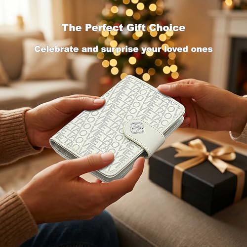 Image of Passport Holder for Travel, RFID Blocking Leather Airtag Wallet for Women Men, Large Passport Cover Essentials Gift, Tickets, Cash, Photo, Sim Card Pen Slot - White