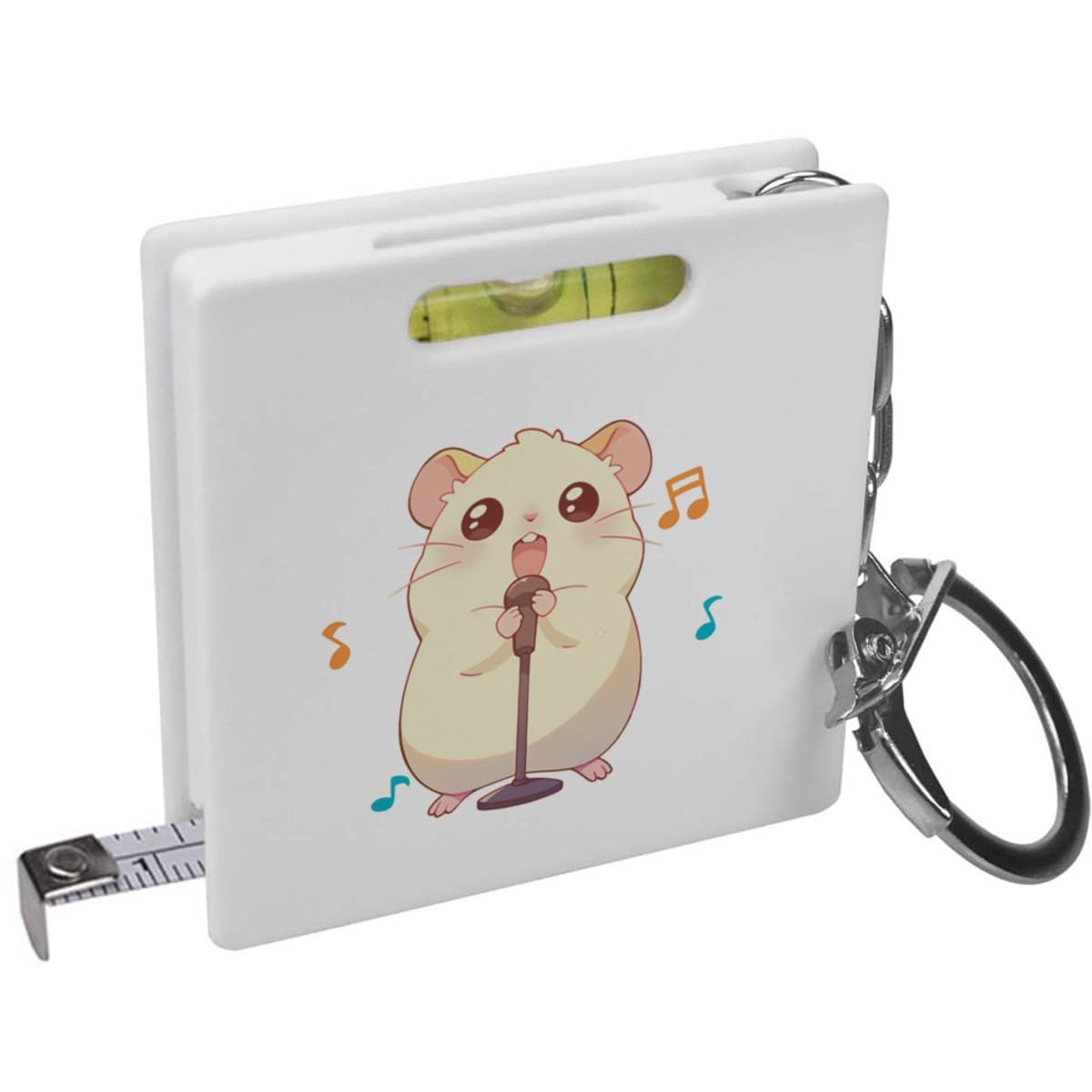 Azeeda 'Cute Hamster Singing' Keyring Tape Measure/Spirit Level Tool (KM00046838)