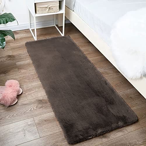 Image of Luxe Home Rabbit Fur Soild RunnerSuper Soft, Anti-Slip, Washable, Rectangle, for Livingroom Rug, in Bedroom Bedside Runner (Cocoa, 2x5 Feet)