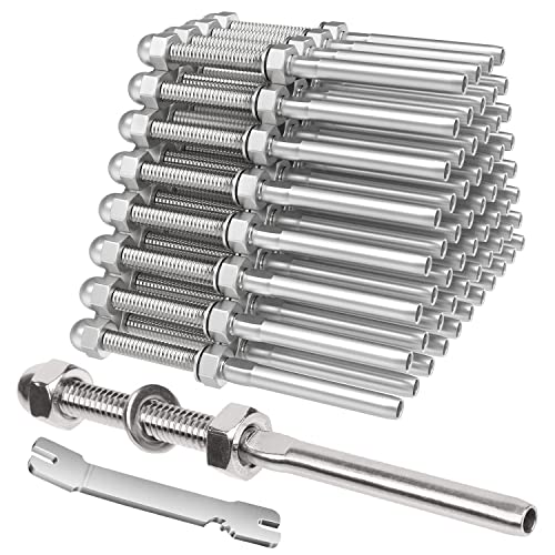 BLIKA 60 Pack Cable Railing Swage Threaded Stud Tension End Fitting Terminal for 1/8" Cable Deck Railing Hand Swage T316 Stainless Steel, Swage Threaded Terminal for 2"x2" Wood/Metal Posts