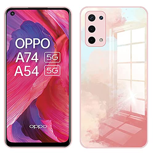 IEMY Coque pour Oppo A74 5G / A54 5G, Coque Gradient Watercolor en Silicone Slim Straight Edge Liquid Silicone Cover Protection Bumper Anti-Choc Housse pour Oppo A74 5G / A54 5G - Fleurs de Cerisier Cover
