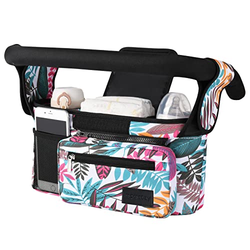 Image of Momcozy Universal Stroller Organizer, 2 Insulated Cup Holders, Removable Zip Pocket, Adjustable Straps, Large Capacity Baby Essentials Compact Design, Fits Any Stroller (Multicolor)