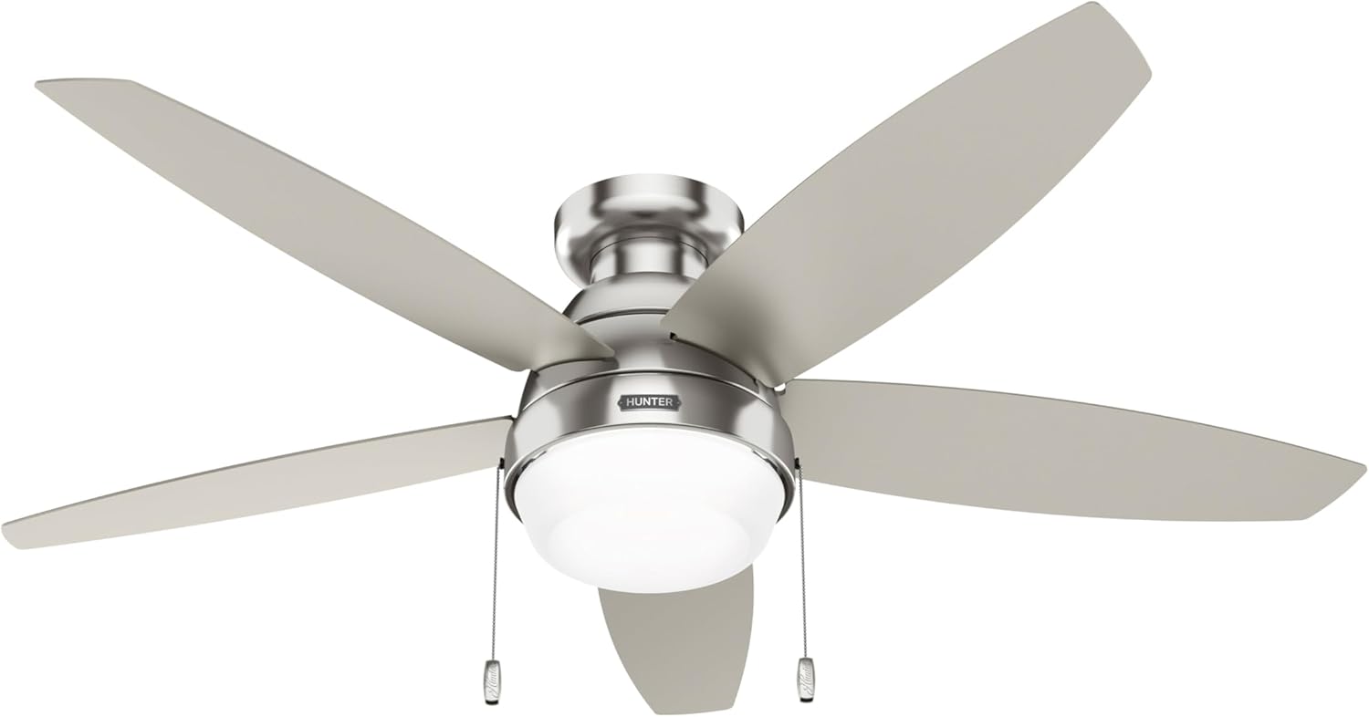 Hunter Fan 52 inch Brushed Nickel Indoor Ceiling Fan with Lights and Pull Chains for Bedroom, Living Room/Family Room, Dining Room, Kitchen, Office (Renewed)
