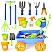 deAO Kids Garden Wagon Wheelbarrow and Gardening Tools Play Set Includes 10 Accessories and 4 Plant Pots,Great Outdoor Toddler Toys Kids Gardening Set