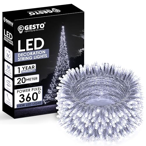 Image of Gesto White Led Serial String Lights - Waterproof Copper Wire Led Fairy Lights for Home Decoration,Christmas, Deepawali & Diwali Decoration Lights for Balcony Outdoor (20 Meter | Pack of 1)