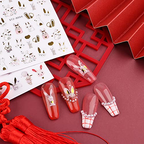 Easter Nail Art Stickers Cute Bunny 3D Self Adhesive Nail Stickers Decal Cartoon Bunny Rabbit Design For Kid Women Nail Art Decoration Supplies For Acrylic Nails 6 Sheets #TOP1