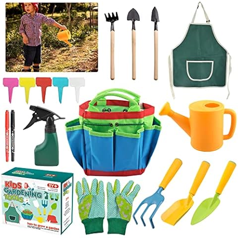 Pack of 23 Garden Tools for Children, Garden Tools for Children Set, Children's Gardening Gloves, Children's Toy with Watering Can Shovel Rake Spade Apron, Garden Tool Toy for Children Boys Girls Cover