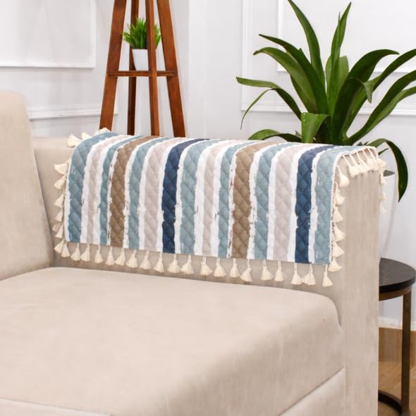 Image of STITCHNEST Printed Quilted Sofa Arm Cover with Tassels | Stylish Hand Rest Protector | Soft & Durable | 18 x 22 Inches