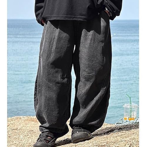 Boys Jeans Baggy Straight Wide Leg Trousers Vintage Elastic Waist Loose Y2K Denim Cargo Pants with Pockets for Kids3