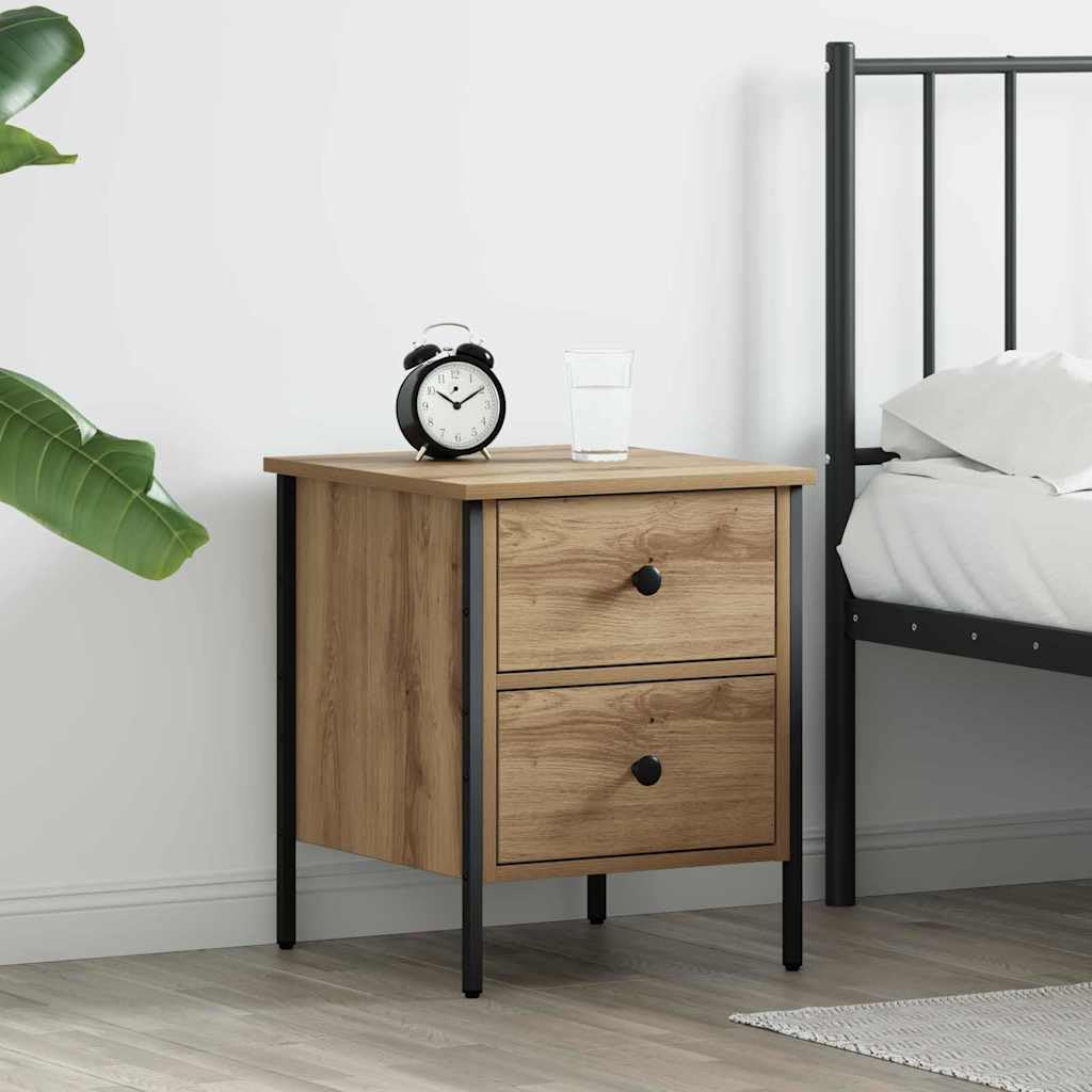 Table de chevet en chêne artisanal de haute qualité avec piétement robuste
