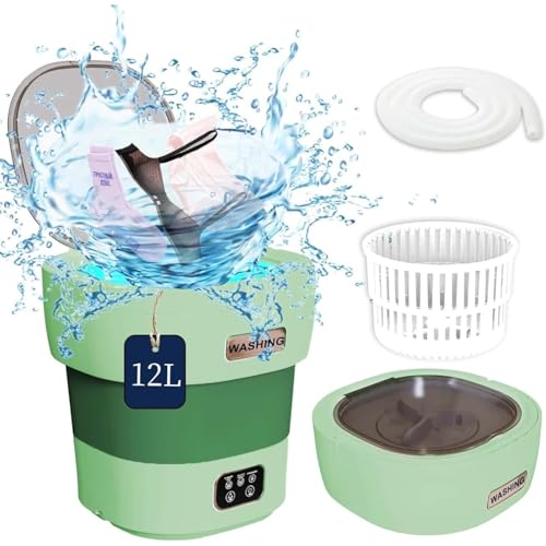 kxptso ニせんたく洗濯機 小型洗濯機 12L大容量 サッと洗えるミニ洗濯機、折りたためる 折り畳み ミニ 洗濯機 ポータブル コンパクト洗濯機 下着 靴下 ベビー服 タオル 洗浄 消臭 急速脱水 寮 アパート 旅行 家庭 (ライトグリーン12L)